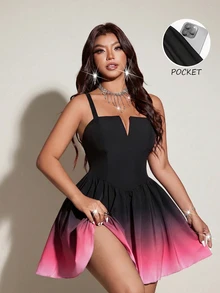 SHEIN LUNE Ombre Notched Neck Cami Dress - Multicolor - View 1