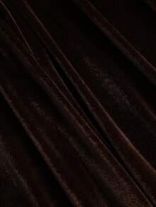 Sweetra Asymmetrical Shoulder Contrast Lace Ruched Waist Velvet Tee & Wide Leg Pants Set - Coffee Brown - View 6