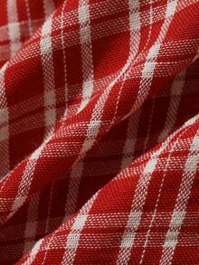 DAZY Plaid Tie Neck Ruffle Hem Lounge Dress - Red - View 7