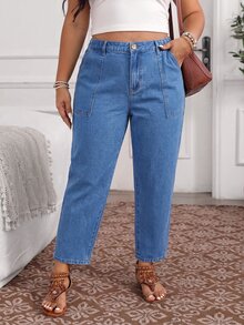 EMERY ROSE Jeans de talle alto estilo mom fit para tallas grandes - Azul - Ver 5