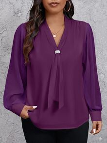 SHEIN Privé Blusas Talla Grande Otoño - Morado - Ver 6