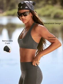 GLOWMODE FeatherFit™ Explore Your Glow Racerback Sports Bra With CloudBlend Panels & Removable Cups Low Impact Outdoor Yoga Studio Daily - Iron Gray - View 2