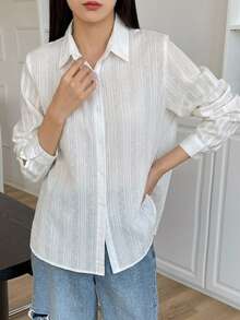 DAZY Camisa de color sólido con botones delanteros - Blanco - Ver 5