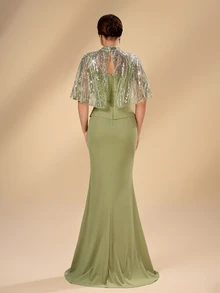 Serin Contrast Sequin Mermaid Hem Mother Of The Bride Dress - Green - View 3