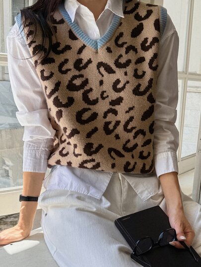 Livesso Leopard Pattern Sweater Vest Without Blouse