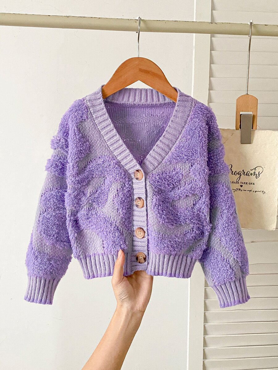 Cardigan con botones delanteros y estampado gráfico para niña - Morado - Ver 1