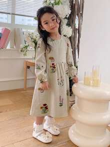 Dazy Kids 女童花卉印花荷葉袖洋裝 - 杏色 - 查看 5