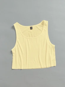 SHEIN EZwear 素色圓領背心上衣 - 淡黃色 - 查看 6
