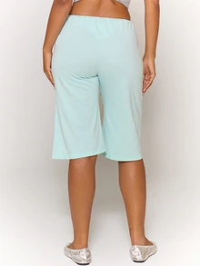 MUSERA Drawstring Knit Wide Leg Longline Shorts Summer Girly Everyday Loungwear - Mint Green - View 4