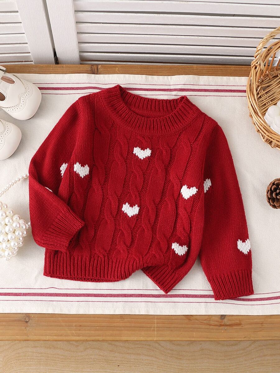 SHEIN Vintaside Kids سويترات للأطفال البنات - الأحمر - مشاهدة 1