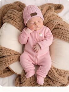 SHEIN Newborn Baby Sweater Onesies - Pink - View 10