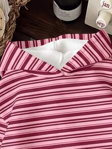 Sudadera con capucha oversize de hombros caídos con estampado de rayas para niña preadolescente - Multicolor - Ver 4