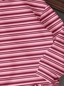 Sudadera con capucha oversize de hombros caídos con estampado de rayas para niña preadolescente - Multicolor - Ver 5