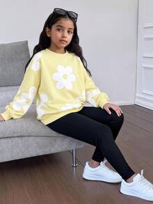 SHEIN 青少年女孩連帽衫與運動衫套裝 - 黃色 - 查看 2