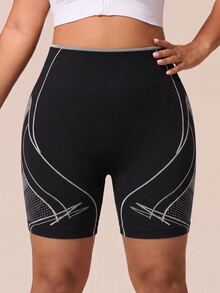 SHEIN Rhythm Era Women Plus Size Sports Shorts - Black - View 4