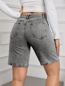 SHEIN Tall 水鑽裝飾牛仔短褲 - 淺灰色 - 查看 2