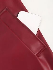 Sweetra Double Breasted Belted PU Leather Trench Coat - Red - View 4