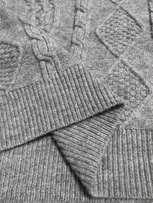 POPSWAY Plus Size Solid Cable Knit Drop Shoulder Crop Sweater Winter - Grey - View 8