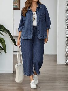 EMERY ROSE EMERY ROSE Tops Denim de talla grande - Azul lavado oscuro - Ver 3