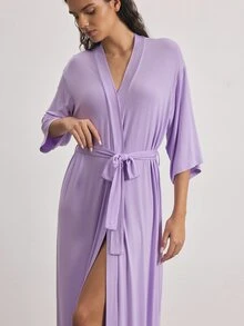 Ocili Drop Shoulder Belted Lounge Robe - Mauve Purple - View 6
