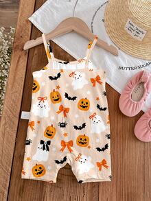 Baby Girl Random 1pc Halloween Print Cami Romper & 1pc Socks - Multicolor - View 6