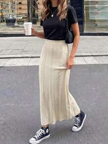 SHEIN PariChic Solid Cable Knit Skirt Brunch Beige Autumn Casual Brunch - White - View 1