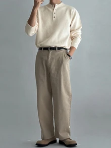 DAZY Men Solid Half Button Sweater Fall - White - View 5