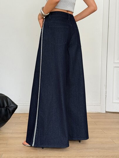 SHEIN High Waist Contrast Tape Wide Leg Jeans