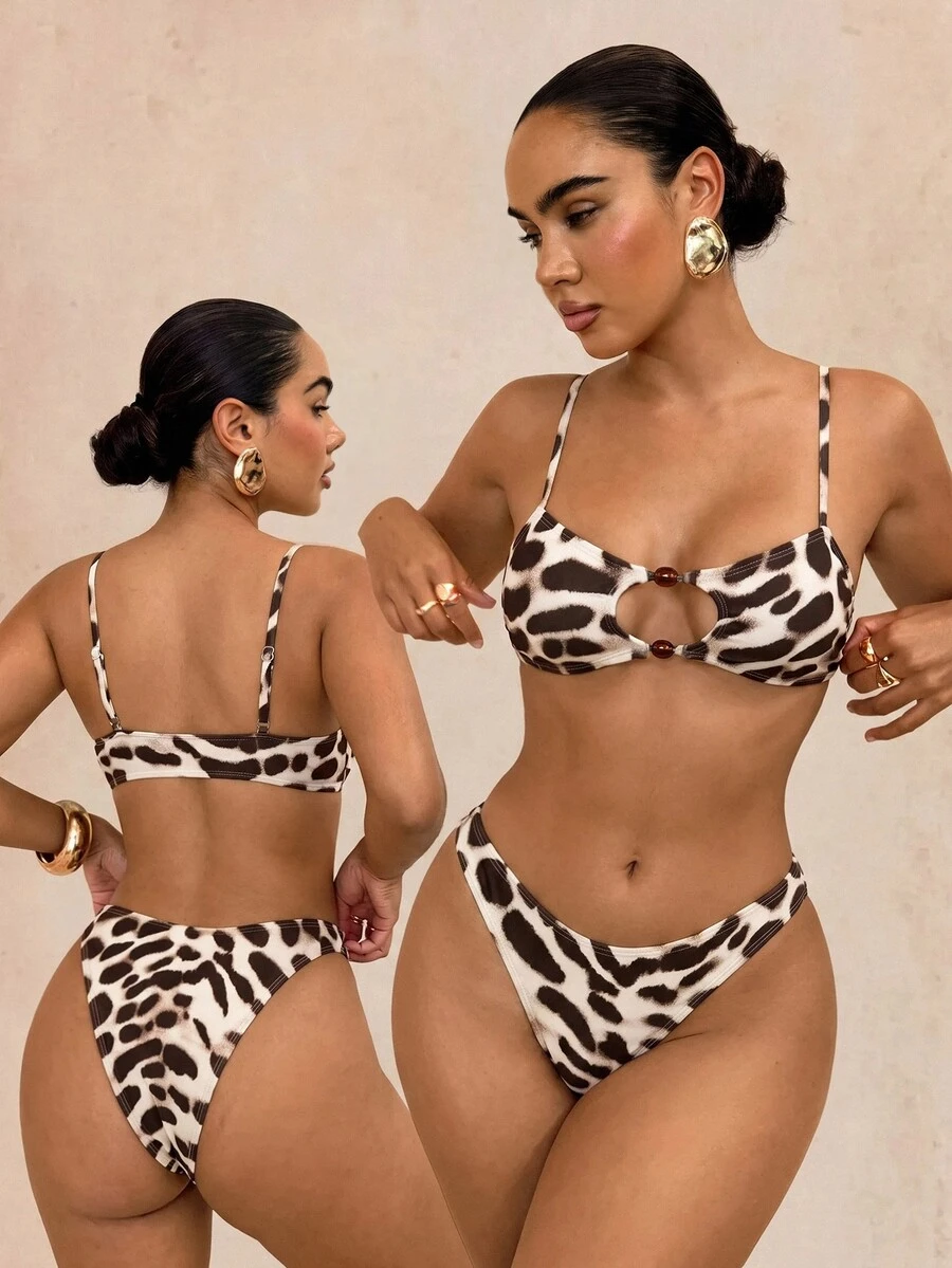 Glamine SHEIN Glamour Women Bikini Sets Party Pink Leopard Print Tropical - Multicolor - View 1