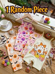 Baby Girl Random 1pc Halloween Print Cami Romper & 1pc Socks - Multicolor - View 4
