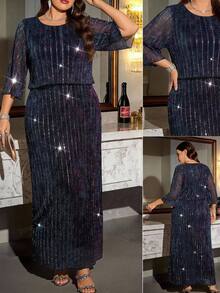Reflora Women's Plus-Size Purple Sequin Mesh Overlay Dress – Perfect For Parties, Formal Banquets, Holidays, And Halloween - Purple - View 7