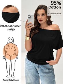Shapeblank Plus Solid Batwing Sleeve Tee - Black - View 1