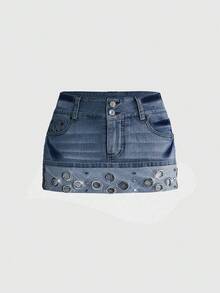ROMWE J-Fashion Women Denim Skirts - Dark Wash - View 1