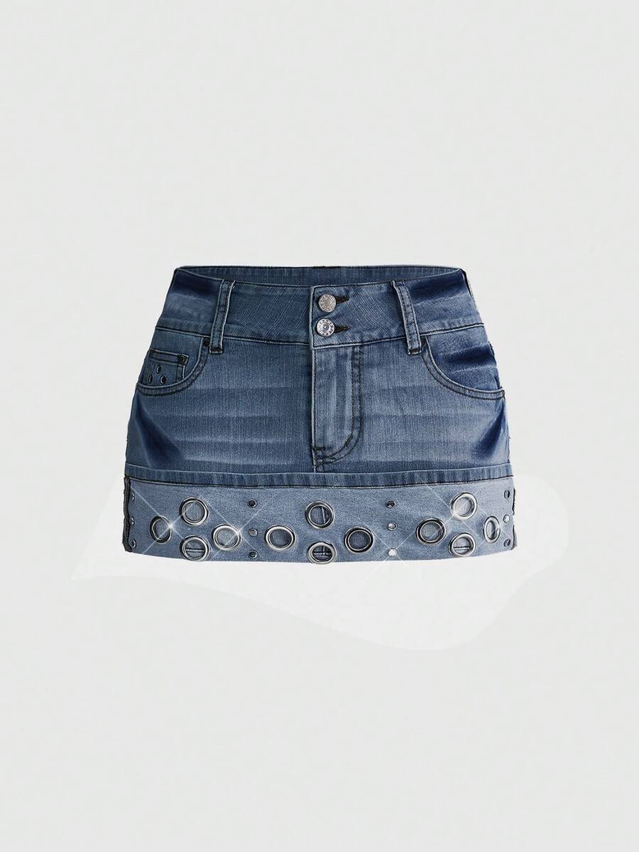 ROMWE J-Fashion Women Denim Skirts - Dark Wash - View 1