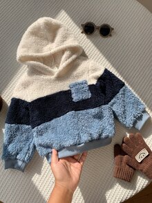 SHEIN Baby Boy Color Block Teddy Autumn Winter Sweatshirt - Multicolor - View 6