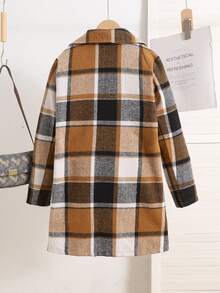 SHEIN Tween Girl 1pc Plaid Kids Pattern Lapel Collar Autumn Overcoat - Multicolor - View 2