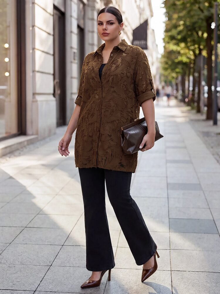 Chikora Plus Size Blouses - Brown - View 6
