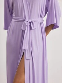Ocili Drop Shoulder Belted Lounge Robe - Mauve Purple - View 7