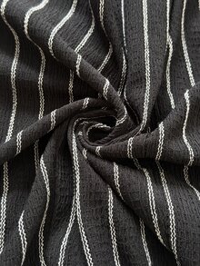 Elaquor Rok celana pendek motif garis-garis dengan detail pita berlian imitasi dan hem asimetris. - Hitam - View 7