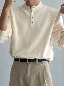 DAZY Men Solid Half Button Sweater Fall - White - View 1