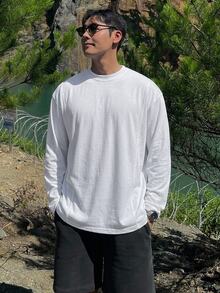 DAZY Camiseta de hombre de color sólido con hombros caídos - Blanco - Ver 7