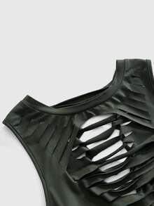 ROMWE Grunge Punk Plus Solid Cut Out Front Tank Top - Green - View 3