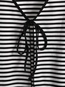 Resyla Striped Tie Front Crop Blouse - Black and White - View 3