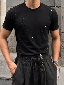 DAZY Men Polka Dot Print Tee - Black - View 5