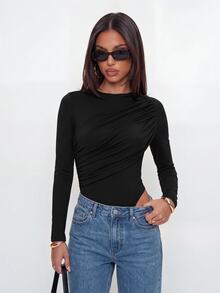 Avantive Bodysuit Wanita untuk Kencan Malam Hari, Warna Hitam, Seksi, Serbaguna, Cocok untuk Musim Gugur, Pakaian Dasar - Hitam - View 7