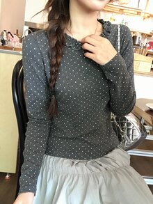 DAZY Kaos Lengan Panjang Motif Cetak Seluruh Permukaan dengan Hiasan Rumbai untuk Musim Gugur - Grey - View 4
