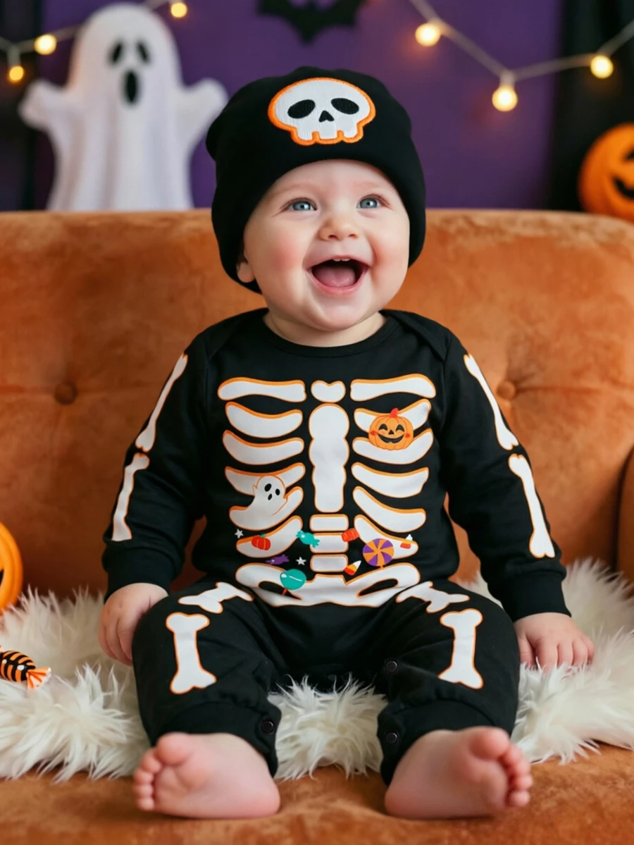 SHEIN Playful Pals Baby Boys Jumpsuits - Black - View 1