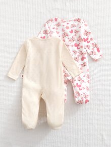 Cozy Pixies Newborn Baby 2pcs Butterfly Heart Print Zip Up Footed PJ Jumpsuit - Mustard Yellow - View 2