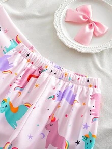 SHEIN 女童獨角獸印花長袖上衣與長褲睡衣套裝 - 粉色 - 查看 7