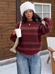 SHEIN EZwear 女士毛衣 - 酒紅色 - 查看 3